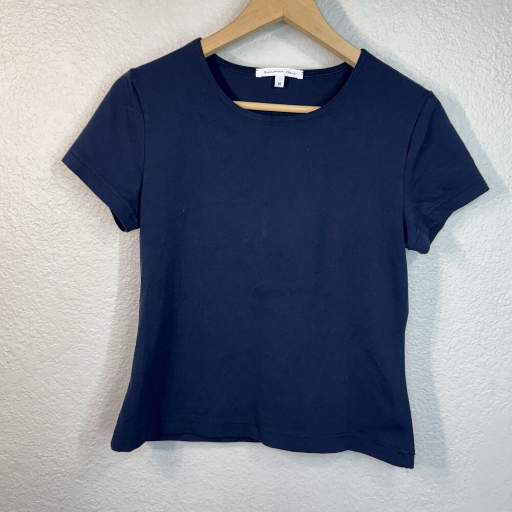 Ballinger Gold T Shirt Navy Short Sleeve Style 6074 Made in USA Slim Fit Women M